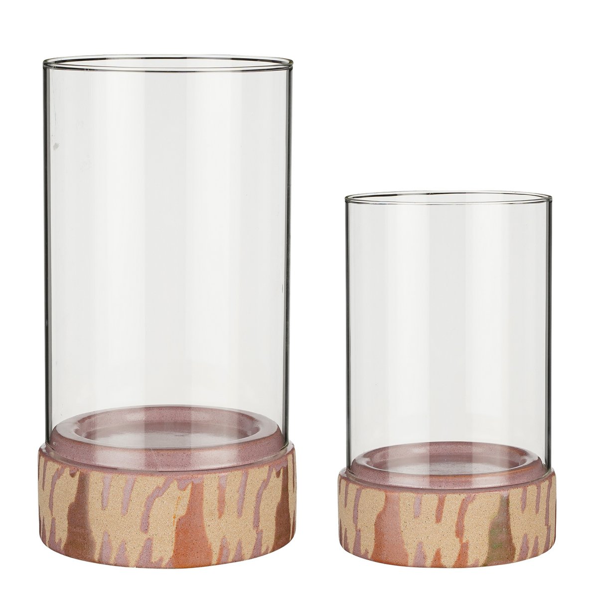 Javi Keramiek Kaarsenhouder - Set van 2 - Beige/Roze
