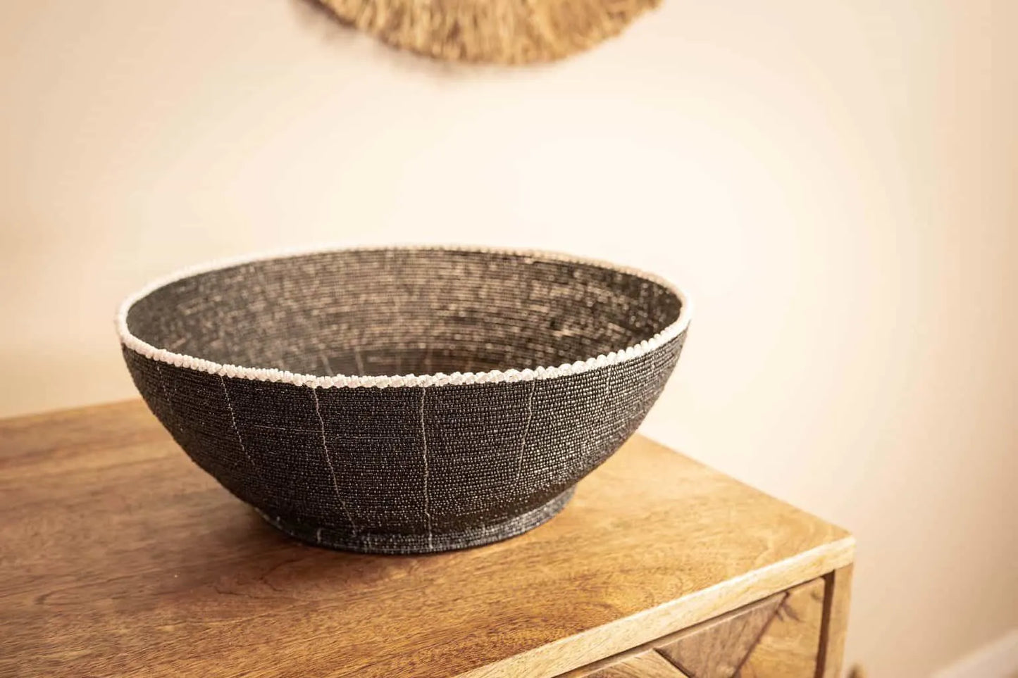 Gehaakt kralenmand zwart Ø 30 cm