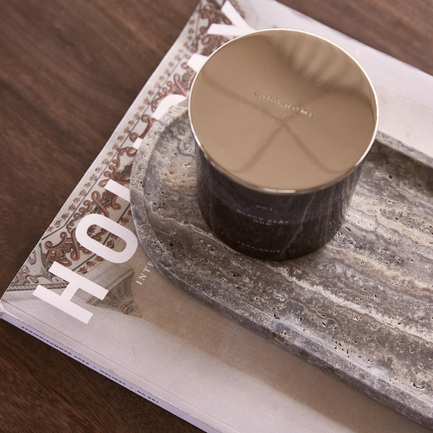 Titanium Travertin Tray - Ovaal