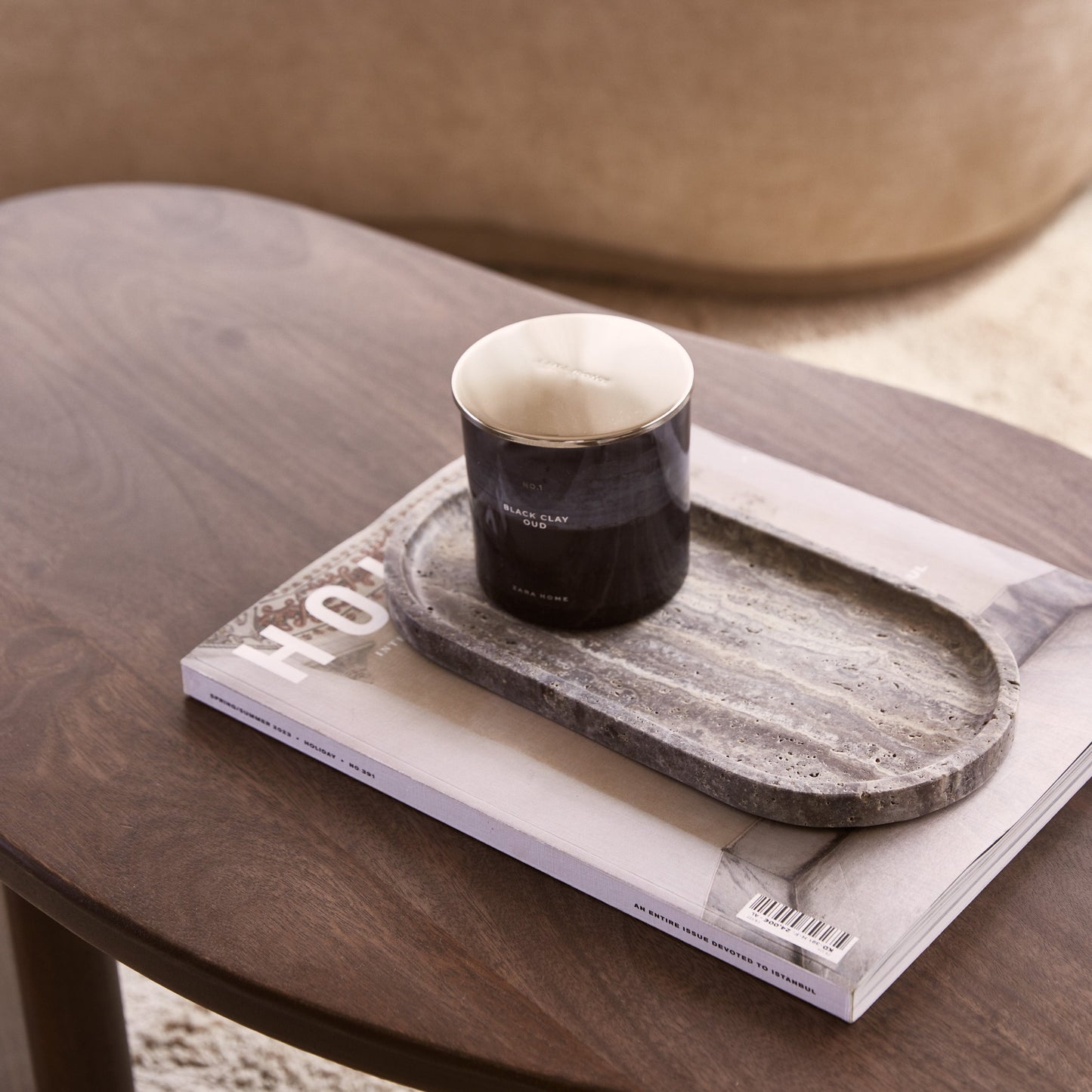 Titanium Travertin Tray - Ovaal